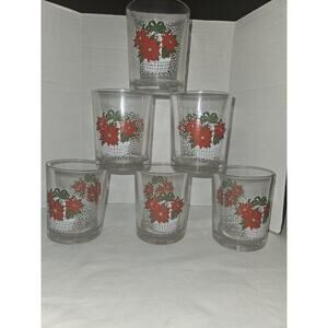 6 Luminarc Poinsettia Basket Christmas Rocks Glasses Lowball 12 oz